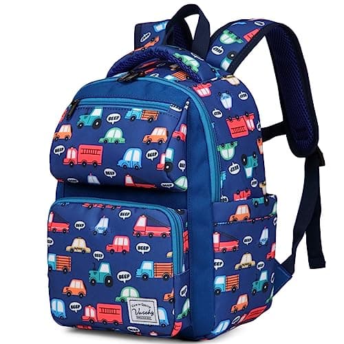 VASCHY Toddler Backpack for Boys, Kids Cute Kindergarten Daycare Children 7L Small Backpack Bookbag for School Travel Bluey Vehicles