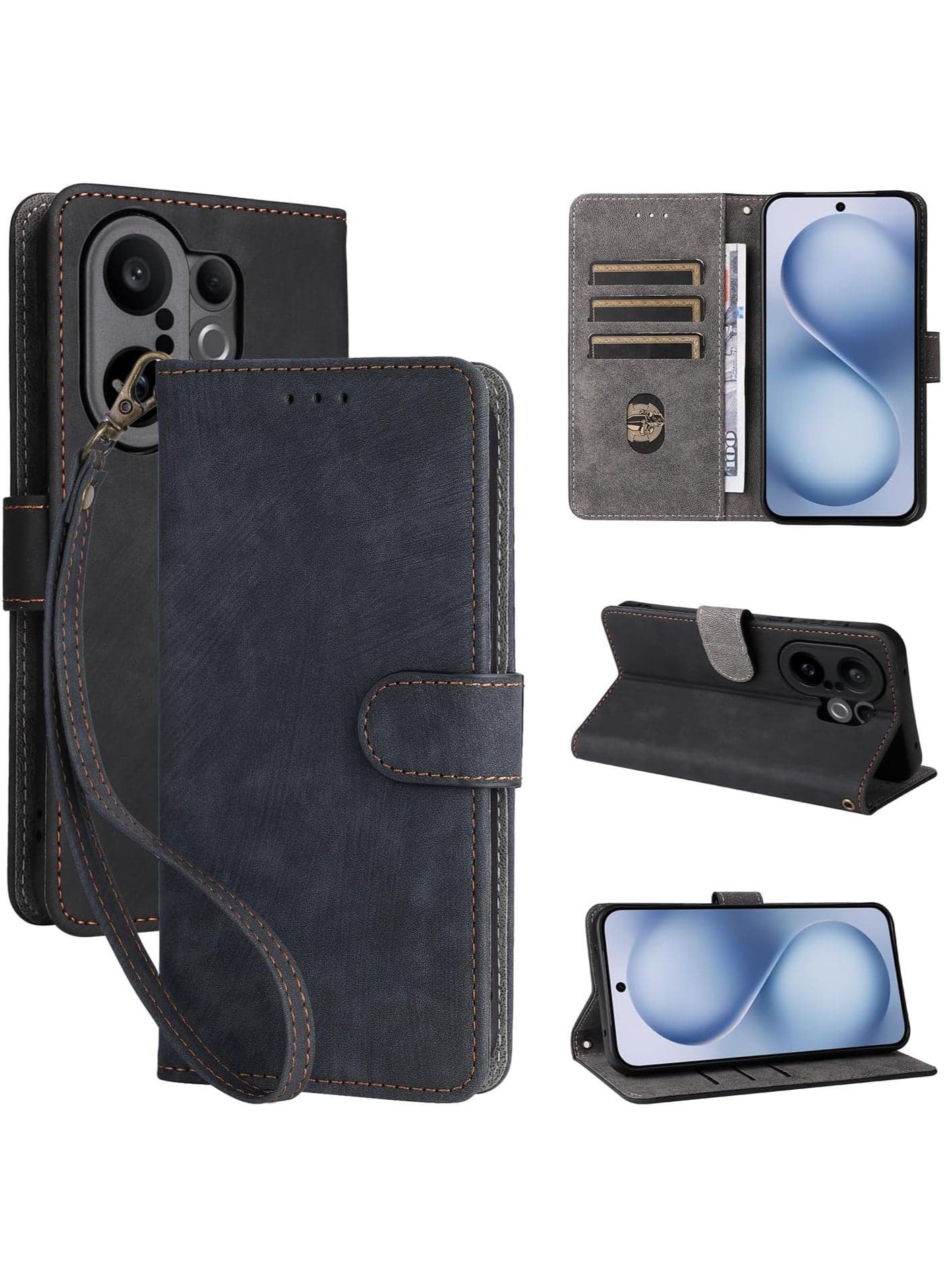 For Vivo X200 FE Flip Cover with Detachable Lanyard, PU Leather Full Body Protection Shockproof Flip Mobile Phone Case, RFID Anti-theft Brush Folio Wallet Case