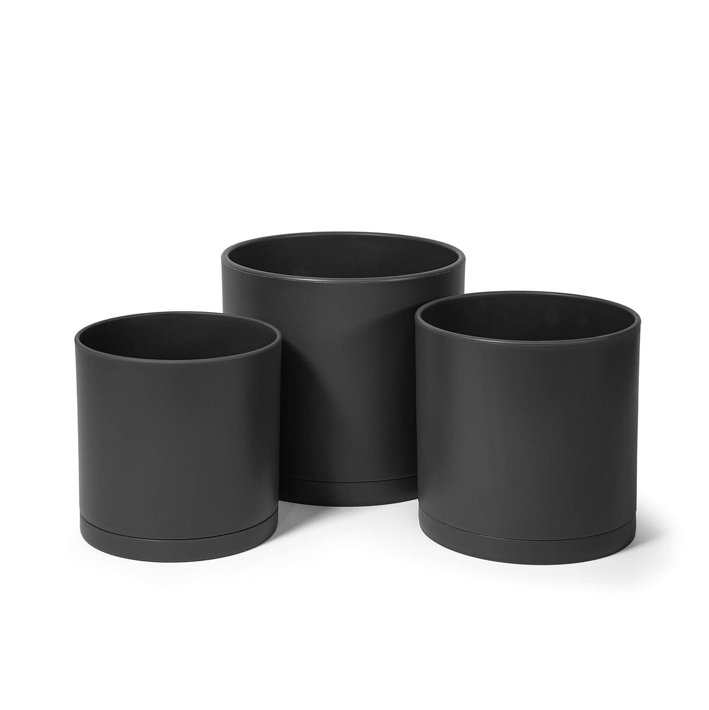Dvine Dev 6 Inch 65 Inch 8 Inch Set of 3 Plastic Planter Pots for Plants with Drainage Hole and Seamless Saucers Black Color Medium 74VB3