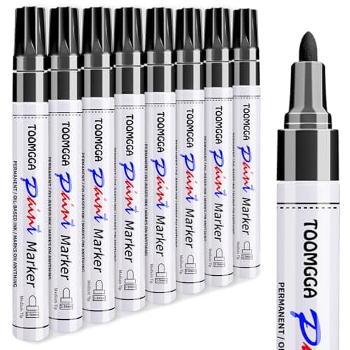TOOMGGA Black Paint Pens Permanent Paint Markers 8 Pack Oil Based Marking Pens Medium Point Quick Drying and Waterproof Pens for Rock Painting Car Tyre Metal Plastic Canvas Wood