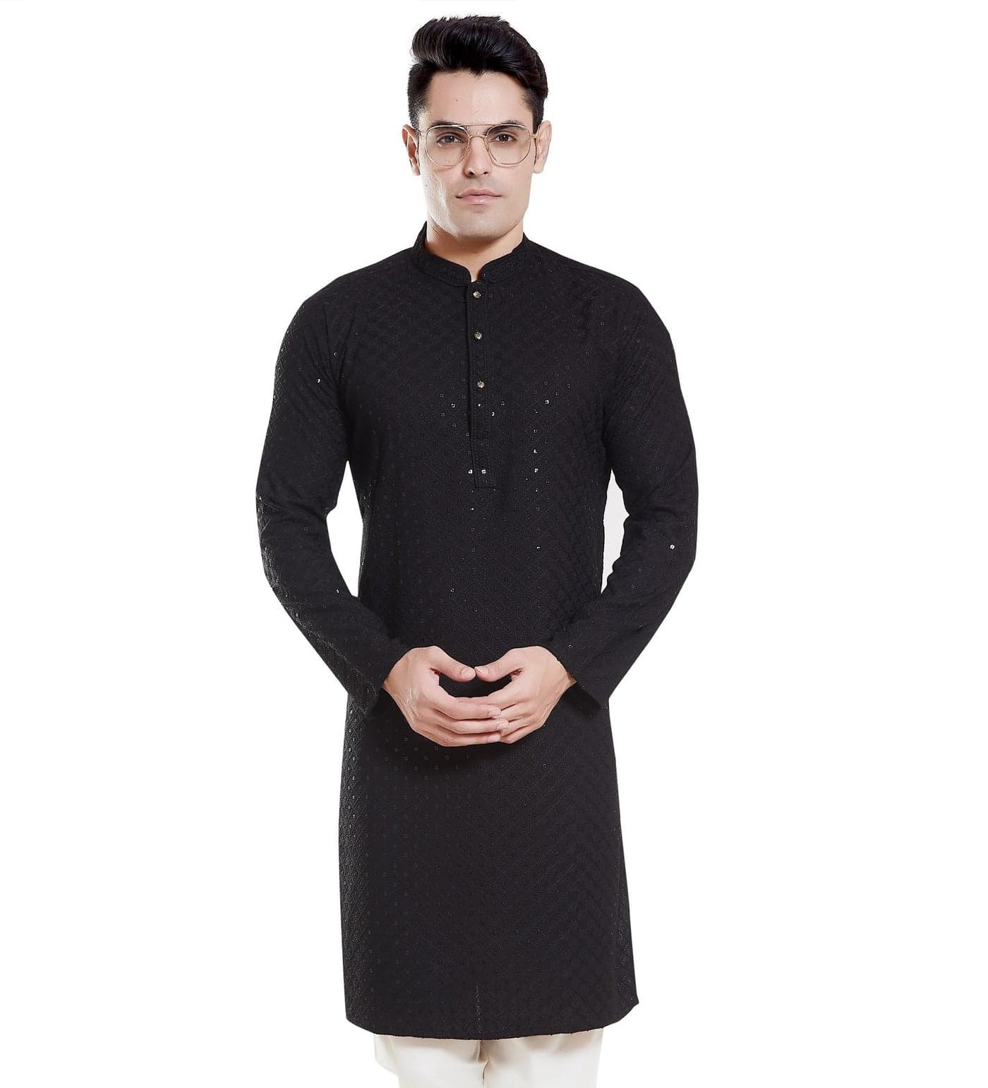 DIVISIVE Men's Sequince Embroidered Cotton Blend Only Slim Fit Kurta (DKRT134_L_Black)