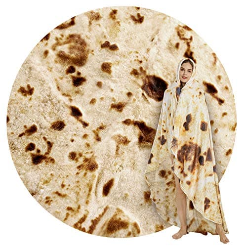 SeaRoomy Burritos Tortilla Throw Blanket, Tortilla Wrap Blanket, Novelty Funny Round Blanket Giant Tortillas Round Soft Blankets for Kids (Brown, 47 inches)