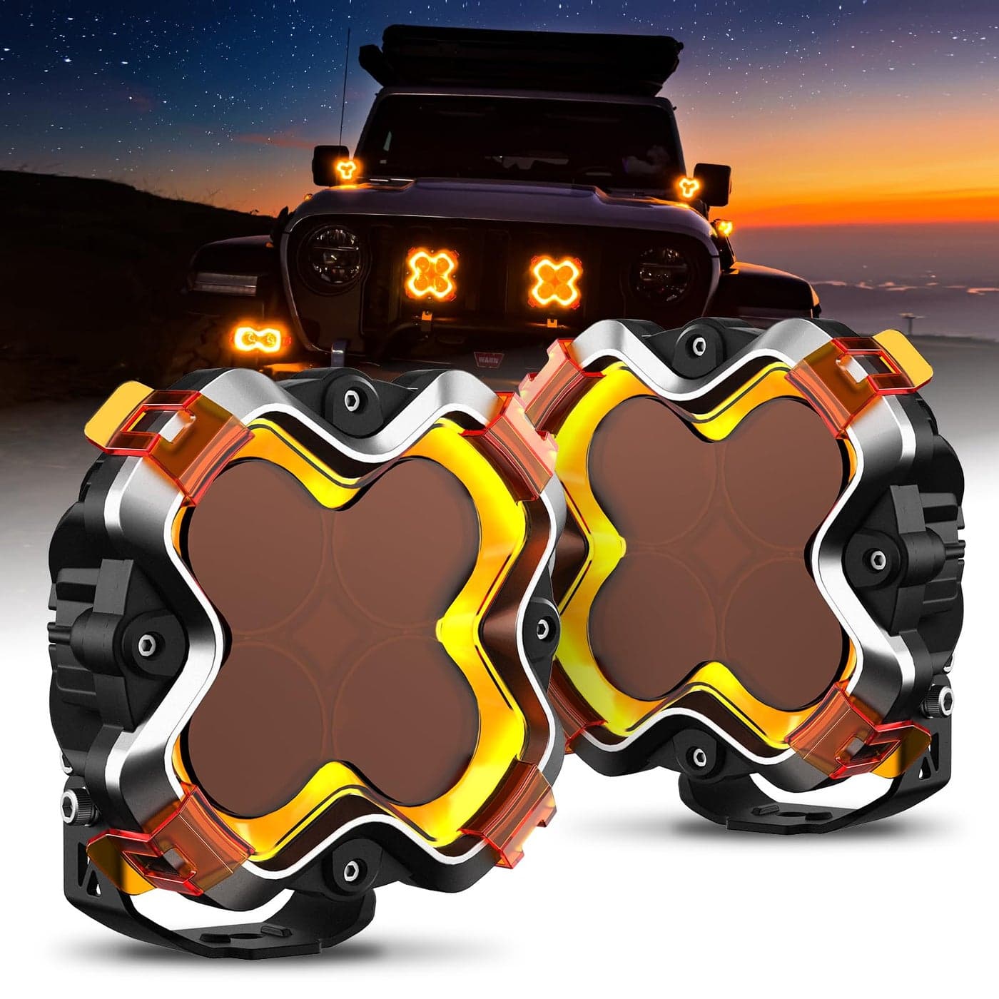 NOVSIGHT 6 Inch LED Pod Lights Red Dot Award 2025 Winner HALO Series Spot Light With AmberWhite DRL 120W Super Bright LED Offroad Light With Covers Wiring Harness for Truck Jeep Pickup Ford ATV