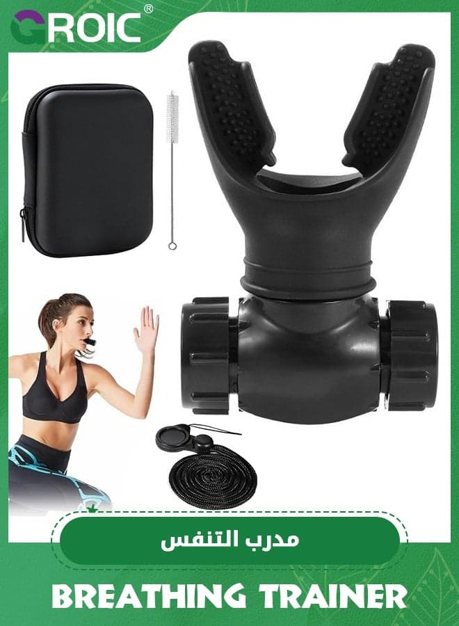 Breathing Trainer with Adjustable Resistance,Portable Lung Exercise Device with Detachable Lanyard Neck Strap, Breathing Resistance Trainer for Daily Fitness Training