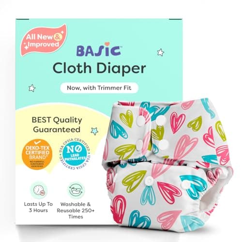 BASIC Cloth Diapers for Babies l New Trimmer Version l Adjustable & Washable Cotton Diaper l Rash Free Reusable Diaper for New Born Baby l Comes with a Quick Dry Pad l 3M - 3Y | 5-17kgs