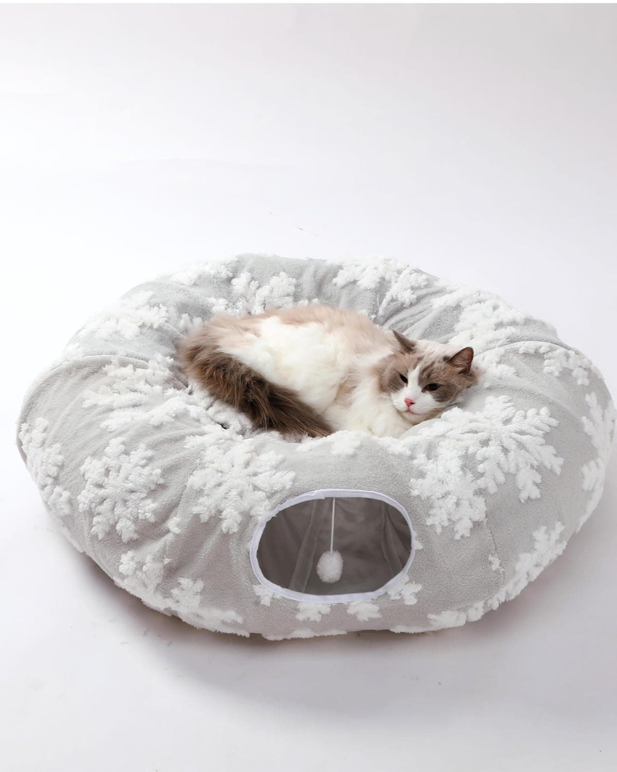 Grelife Cat Tunnel Bed for Indoor Cats, Cute Cat Tunnel Toys, Cat Donut Tunnel Toys with Washable/Removable Cushion, Non-Slip Base, for Cats, Kittens, Small Pets(33.4")