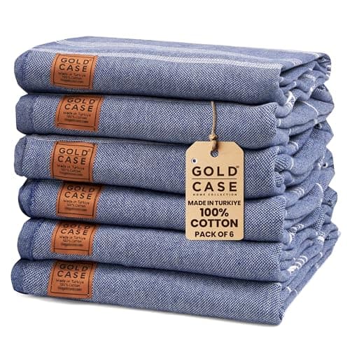 Gold CASE LYCIA Turkish Beach Towel Set of 6 – 100% Cotton Turkish Beach Towels Bulk 70 x 38'' – LYCIA Oversized, Quick Dry & Sand Free Beach Towel – Lightweight Towels Set in Navy Blue