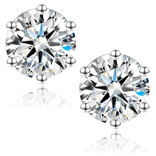 Moissanite Stud Earrings, C6P D Color Ideal Cut 925 Sterling Silver Earrings for Women with Certificate of Authenticity (1carat each/2ct per Pair, White Gold Plated)