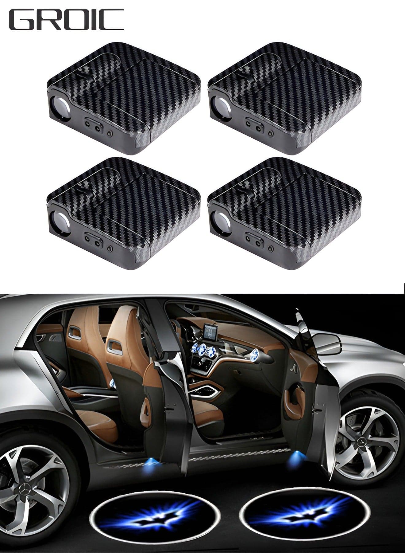4pcs Car Door Lights Car welcome lights Car Decorative Lights Car Projection Lights Universal Car Accessories