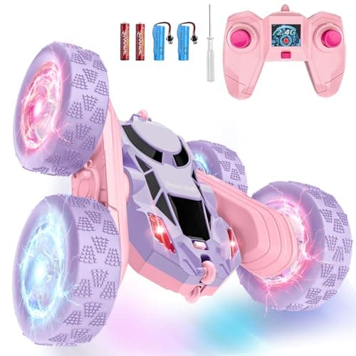 Hamdol Remote Control Car Double Sided 360Rotating 4WD RC Cars with Sparkling LED Wheels 24GHz Electric Race Stunt Toy Car Rechargeable Toy Cars for Boys Girls Birthday Valentines Gift