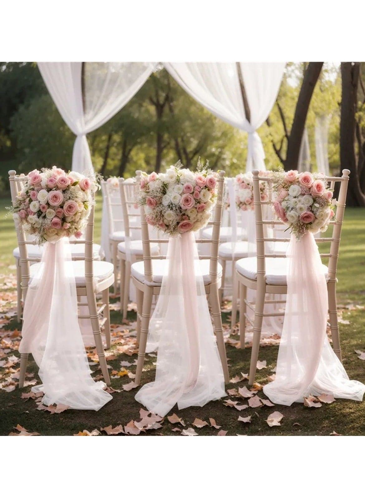 Sheer Fabric Wedding Chair Sashes: 10PCS Tulle Church Chair Cover Long Chair Bows Aisle Drapes Party Decorations (Light Pink - 20*275cm)