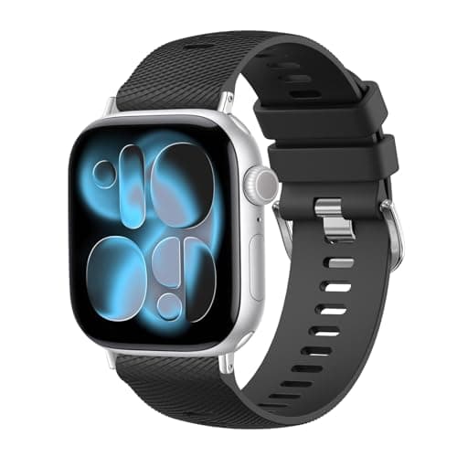 Meliya Bands Compatible with Apple Watch 38mm 40mm 41mm 42mm 44mm 45mm 46mm 49mm, Sporty Silicone Replacement Waterproof Straps for iWatch Series 10 9 Ultra 8 7 6 5 4 3 2 1 SE-Black