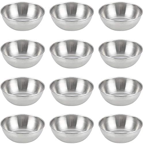 Lomodo 12 Pack Stainless Steel Sauce Bowls Round Seasoning Dishes Mini Saucers Dishes Sushi Dipping Bowel Appetizer Plate (3.23 inch x 1.18 inch x 2.05 inch)