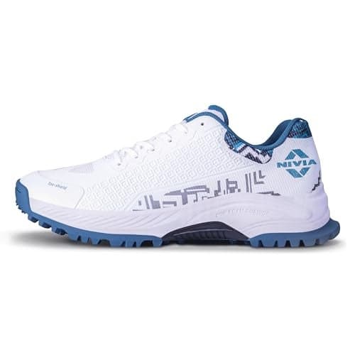 Nivia Crick-1000 2.0 Cricket Shoes for Men | Designed for All-Day Comfort and Reliability, Ideal for Every Cricketer’s Game (White/Gulf Coast) Size-UK10