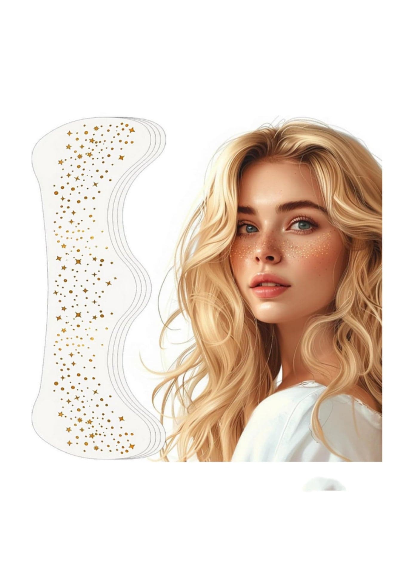 6 Pieces Sparkly Face Makeup Glitter Freckles Tattoo Set with Gold Speckles and Shimmer Patches Waterproof Temporary Faux Freckles for Women Girls Glittery Face Stickers