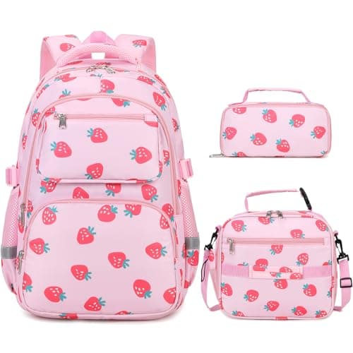 DIGOBAY Kids Backpack for Girls 3PCS Toddler Girls Backpack Set with Lunch Box Pencil Case School Bag Cute Bookbag for Preschool Kindergarten Elementary Student Ages 312 Pink Strawberry