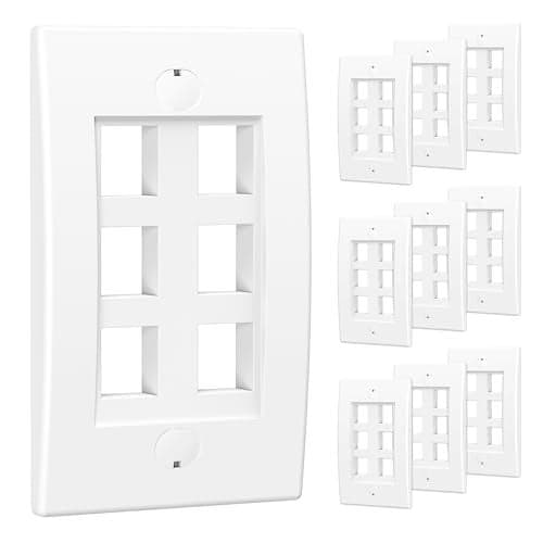 Cable Matters UL Listed 10-Pack 6 Port Keystone Wall Plate (Cat6, Cat5e Ethernet Wall Plate) in White