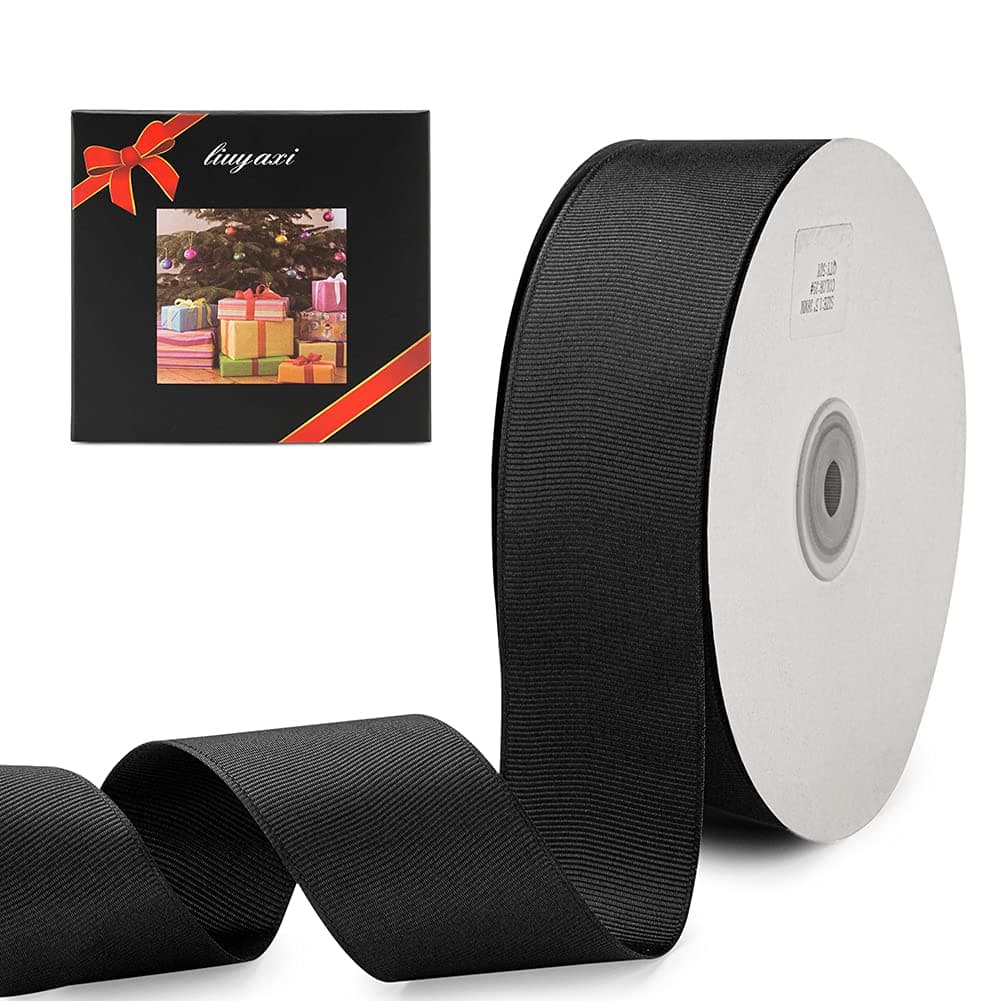 LIUYAXI 112 X 50 Yards Solid Black Grosgrain Ribbon Perfect for Crafts Wedding Decor DIY Hair Accessories Sewing Gift Package Wrapping and More