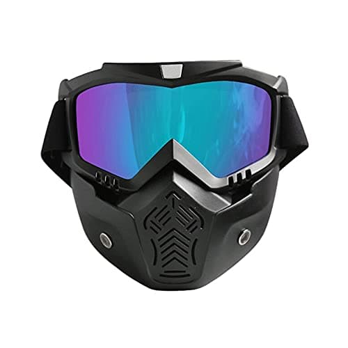 Ramanta Goggle Face Mask Anti Scratch UV Protective Face & Eyewear Mask Storm Trooper Detachable Goggles Face Mask Windproof Dirt Shield with Soft Foam Padded for Cycling, Bikes, Off Road (Rainbow)