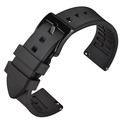 ANNEFIT Premium Silicone Watch Band Quick Release Fluoro Rubber Strap 18mm with Black Buckle Black