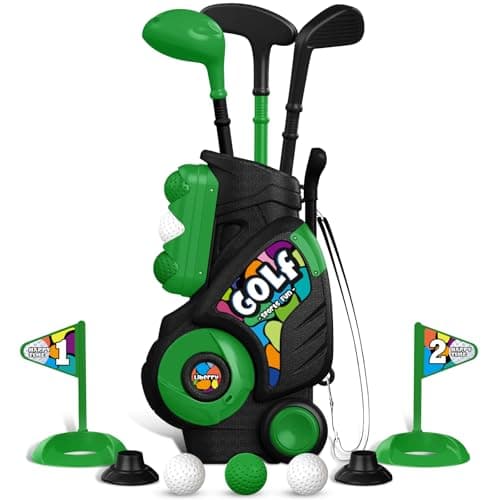 Liberry Toddler Golf Set for Ages 2 3 4 Boys Girls Upgraded Kids Golf Cart with Shoulder Strap Design Outdoor Indoor Sports Toys Birthday Gifts Black