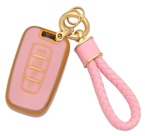 Vruwcey Key Fob Cover Keychain Pink Soft TPU Key Case Shell for Hyundai Sonata Equus Turbo Elantra Kia Sorento Forte Optima Soul 2010 2011 2012 2013 2014 2015 for Hyundai d