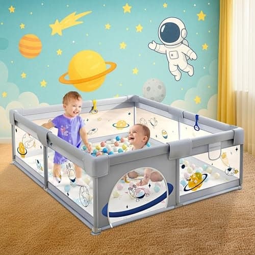 CAREIT Playards|Playpen for Kids up to 4 Years, Spacious 120x120 cm Baby Play Yard with Safety Lock & Hand Grip Thick Padding & 360° Mesh Visibility, Portable Activity Center for Toddlers - Urban Grey
