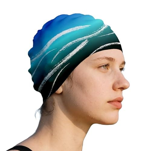 WRTMBOIF Swim Cap for Long Hair, Durable Silicone Swimming Caps for Women Adults Youths, Non-Slip Waterproof Swim Cap to Keep Hair Dry (Blue)