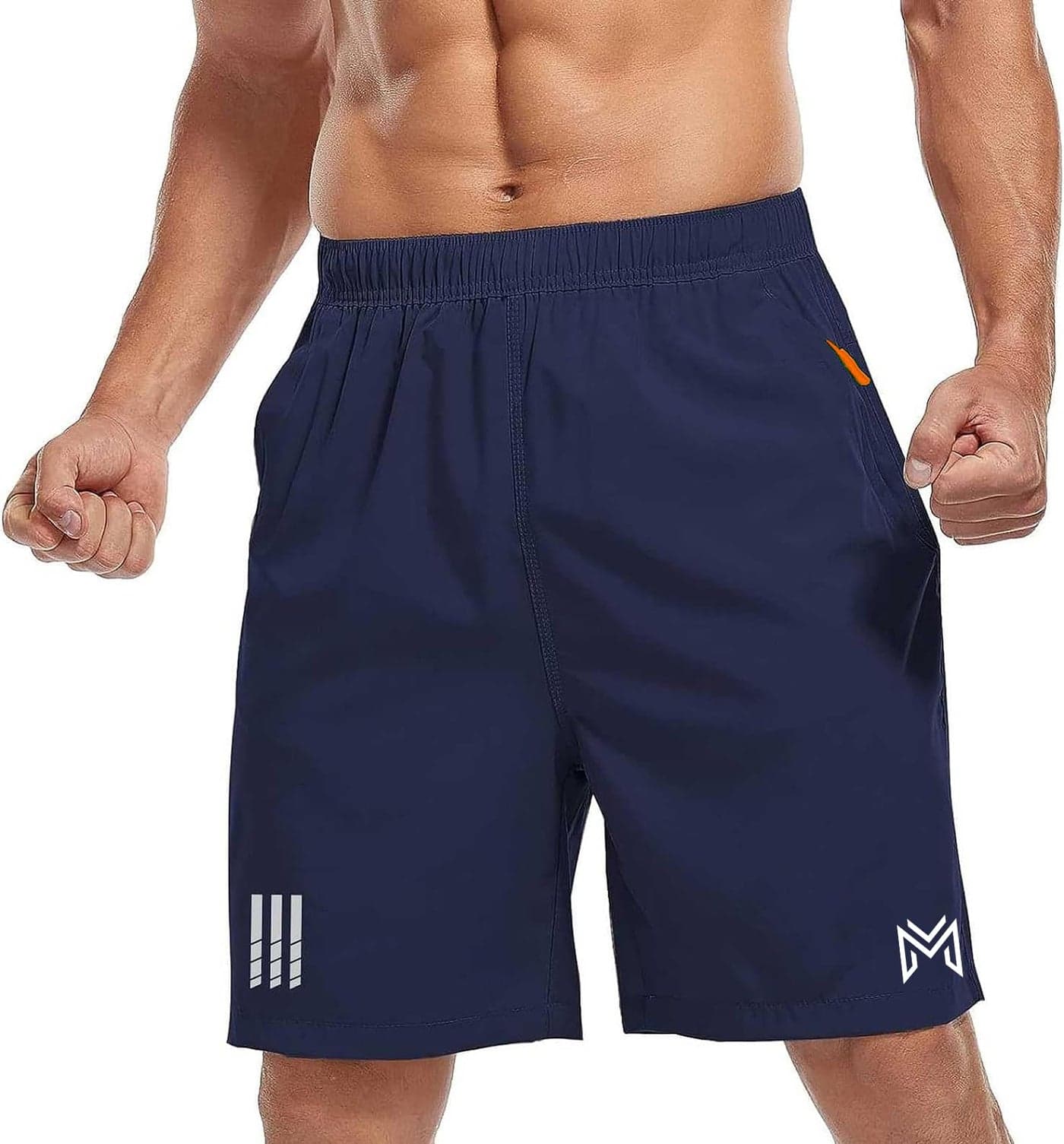 Mehrang Men's Ourdoor Comfort Fit Sports Shorts with Pockets | Quick Dry Workout Shorts for Men Gym Yoga and Running (in, Alpha, XL, Navy Blue)