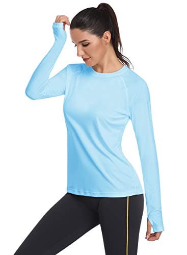 HISKYWIN Women's UPF 50+ Sun Protection Long Sleeve Shirts Outdoor Hiking Fishing Tops HF103- Blue-S