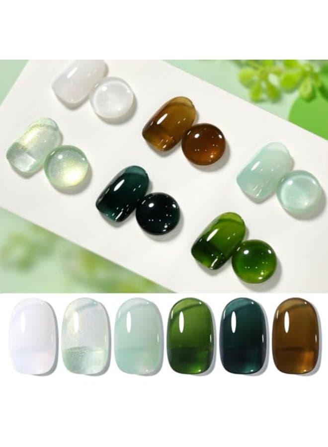 Born Pretty Jelly Green Milky White Gel Nail Polish St Patricks Day Transparent Sheer Colors Gel Nail Kit for Salon Gel Manicure and Nail Art DIY at Home 6 Colors
