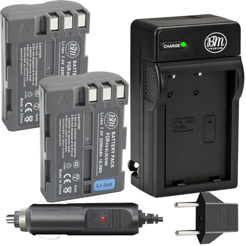 BM Premium 2 Pack of EN-EL3e Batteries and Battery Charger for Nikon D50, D70, D70s, D80, D90, D100, D200, D300, D300S, D700, MH-18, MH-18a, MH-19, MB-D200, MB-D10 Cameras