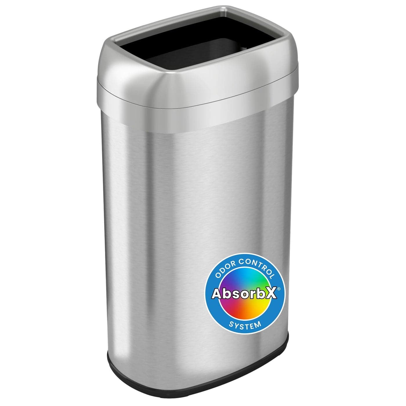 iTouchless 16 Gallon Oval Open Top Trash Can and Recycle Bin with Dual AbsorbX Odor Filters Slim SpaceSaving Large Capacity Commercial Grade for Home Office Garage Business Stainless Steel