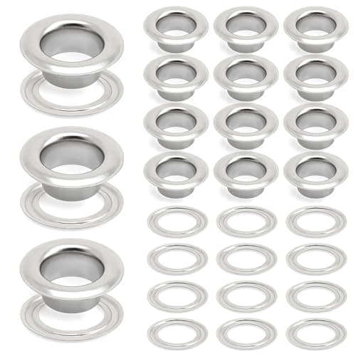 CRAFTMEMORE 3/16" (5MM) Hole Size 100 Sets Silver Metal Grommets Eyelets with Washers for Bead Cores, Clothes, Leather, Canvas (Silver)