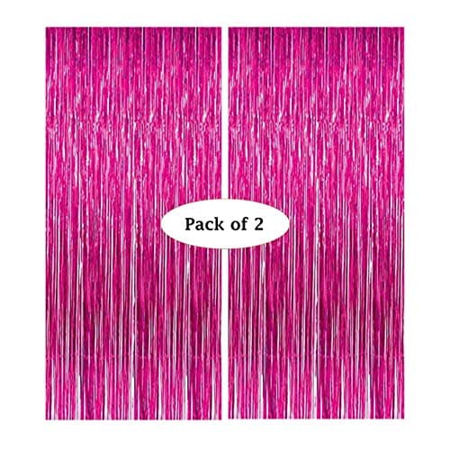 Propsicle Pink Foil Fringe Curtain 3x6 Ft (Pack of 2) Metallic Tinsel Backdrop for Birthday, Baby Welcome, Bachelorette, Pre Wedding, Anniversary Decoration, Photo Booth & Wall Decor