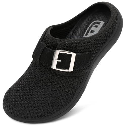 JOINFREE Womens Wide Widths Slippers Mules, House Diabetic Slipper for Women, Slip on Edema Swollen Clog Indoor Outdoor House Slipper with Anti-slip Rubber Sole Black Size 10