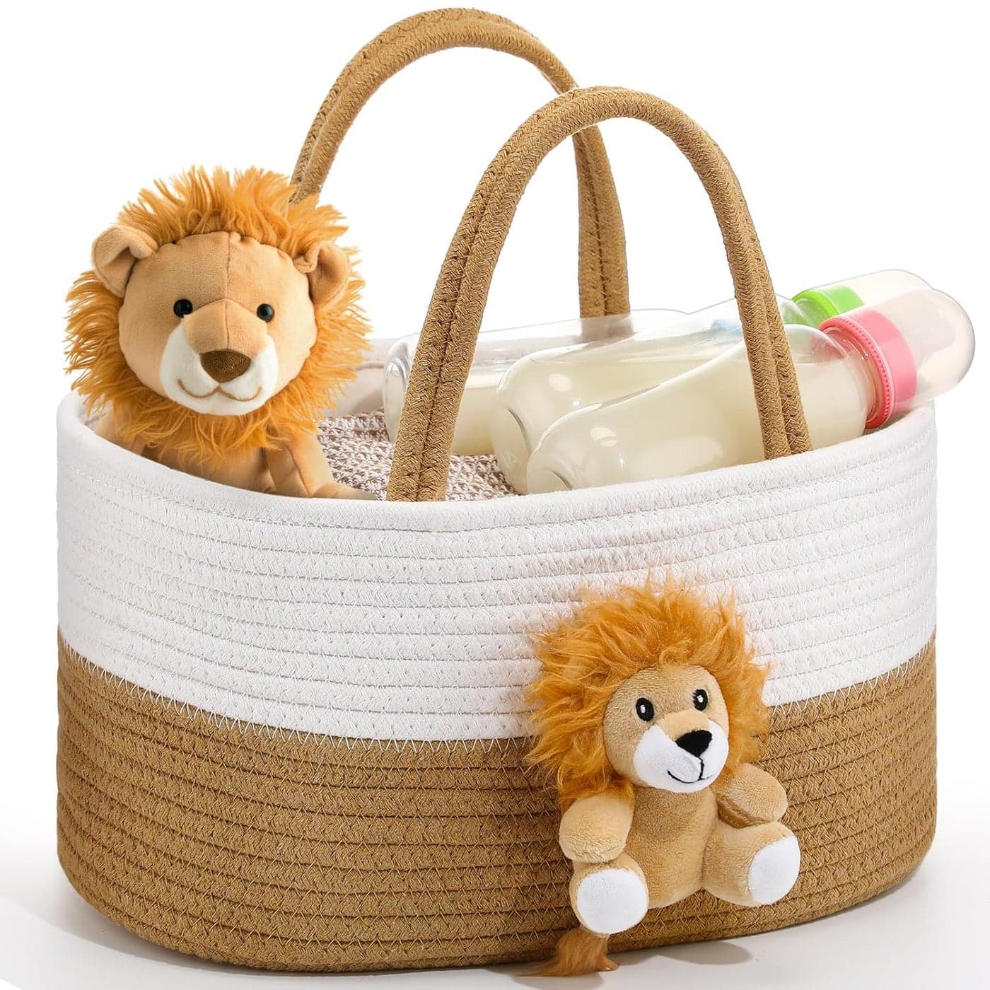 Lion Baby Diaper Caddy Organizer Cotton Rope Nursery Storage Bin Basket Baby Shower Basket Gift Portable Holder Tote Bag with Handle for Changing Table Car Travel Registry Gift