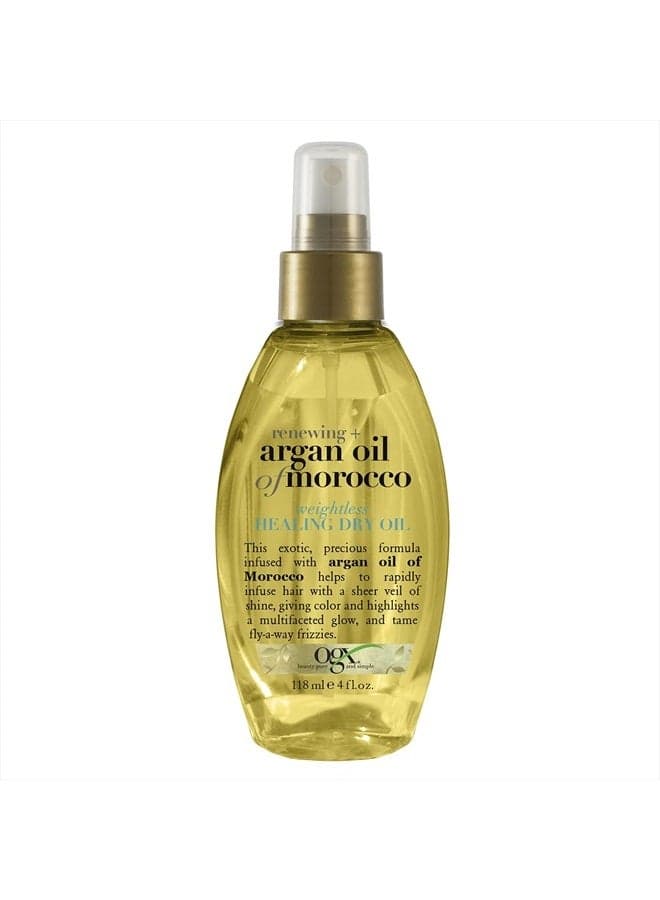 Renewing + Argan Oil of Morocco Weightless Healing Dry Oil Spray, Lightweight Hair Oil Mist for Split Ends, Frizzy Hair and Flyaways, Paraben & Sulfated-Surfactants Free, 4 Fl Oz