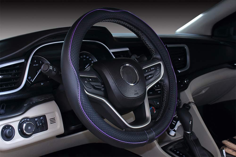 Mayco Bell Universal Standard Size Steering Wheel Cover AntiSlipSafetySoftBreathableDurableFull SurroundComfortable Grip Microfiber Leather 14515 inchBlack Purple