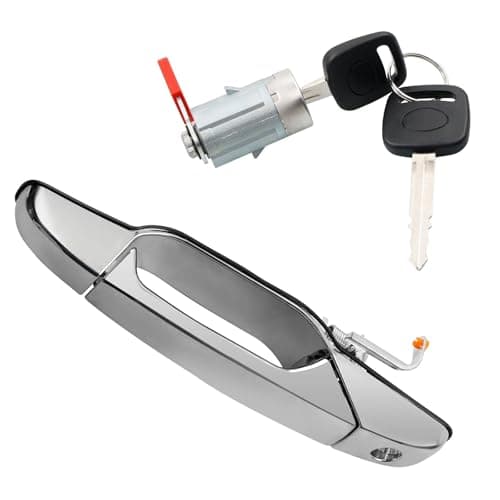 Exterior Chrome Door Handle Front Left Driver Side with Lock Cylinder and 2 Keys Compatible with 2007 2013 Chevy Avalanche Silverado Tahoe GMC Sierra Yukon Cadillac Escalade Replaces 20828258