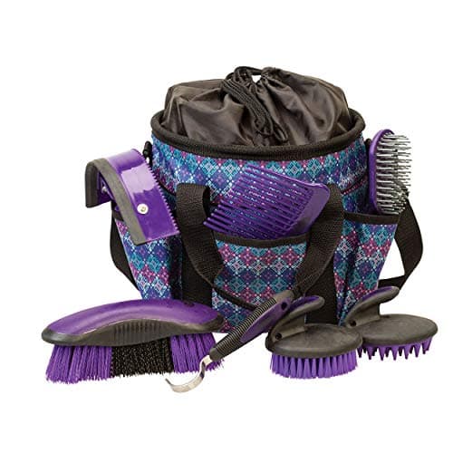 Weaver Leather Horse Grooming Kit, 7-piece Brush Set with Organizer Tote Bag, Equine Care, Horse Track Room Equipment, Grooming Supplies, Purple Geo