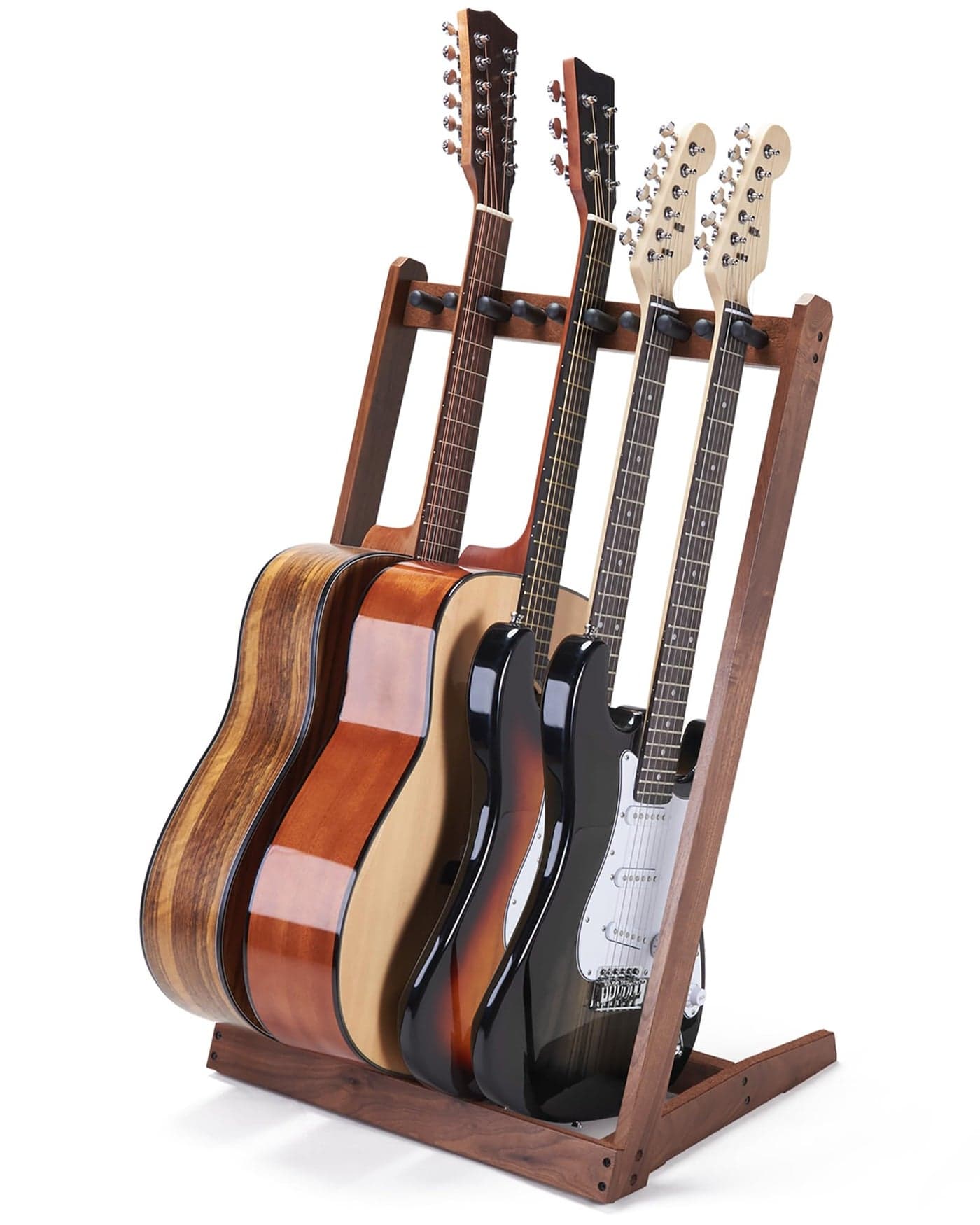 Musbeat Multi Guitar Stand Black Walnut Wood Multiple Guitar Rack for 3 Acoustic 5 Electric or 5 Bass Hardwood Instrument Rack for Men Wooden Floor Acoustic Stand for Home Decor Studio Display
