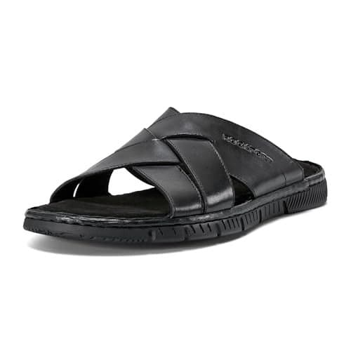 Rockport Men's Jaya Slide Sandal, Black Leather, 10.5 Wide