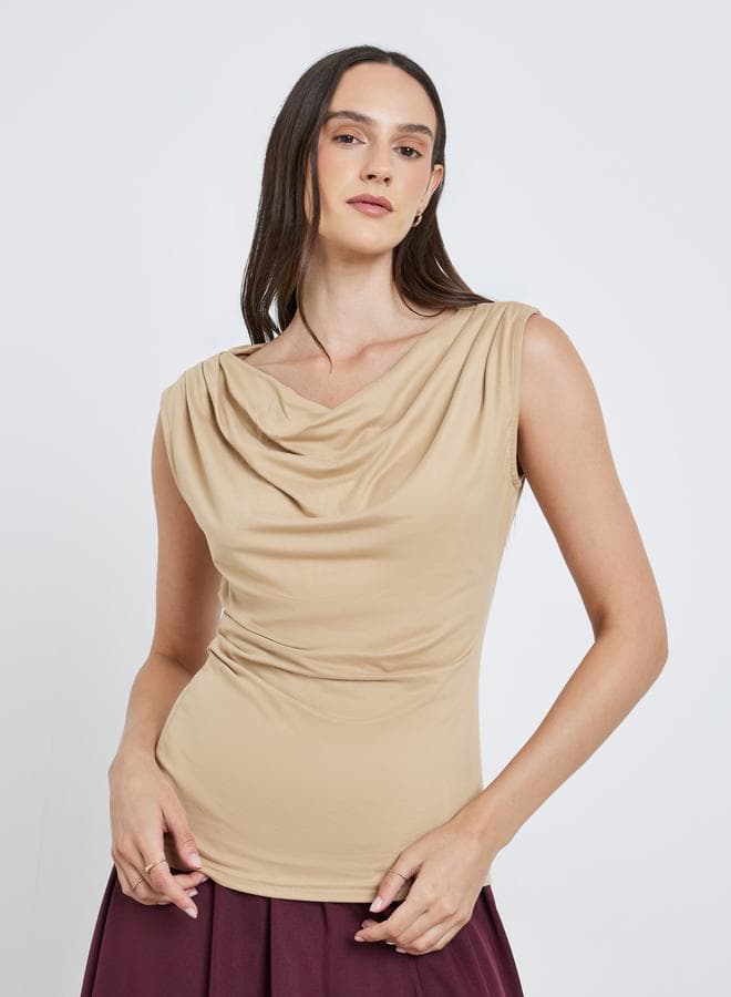 Styli Sleeveless Draped Detail Top — M