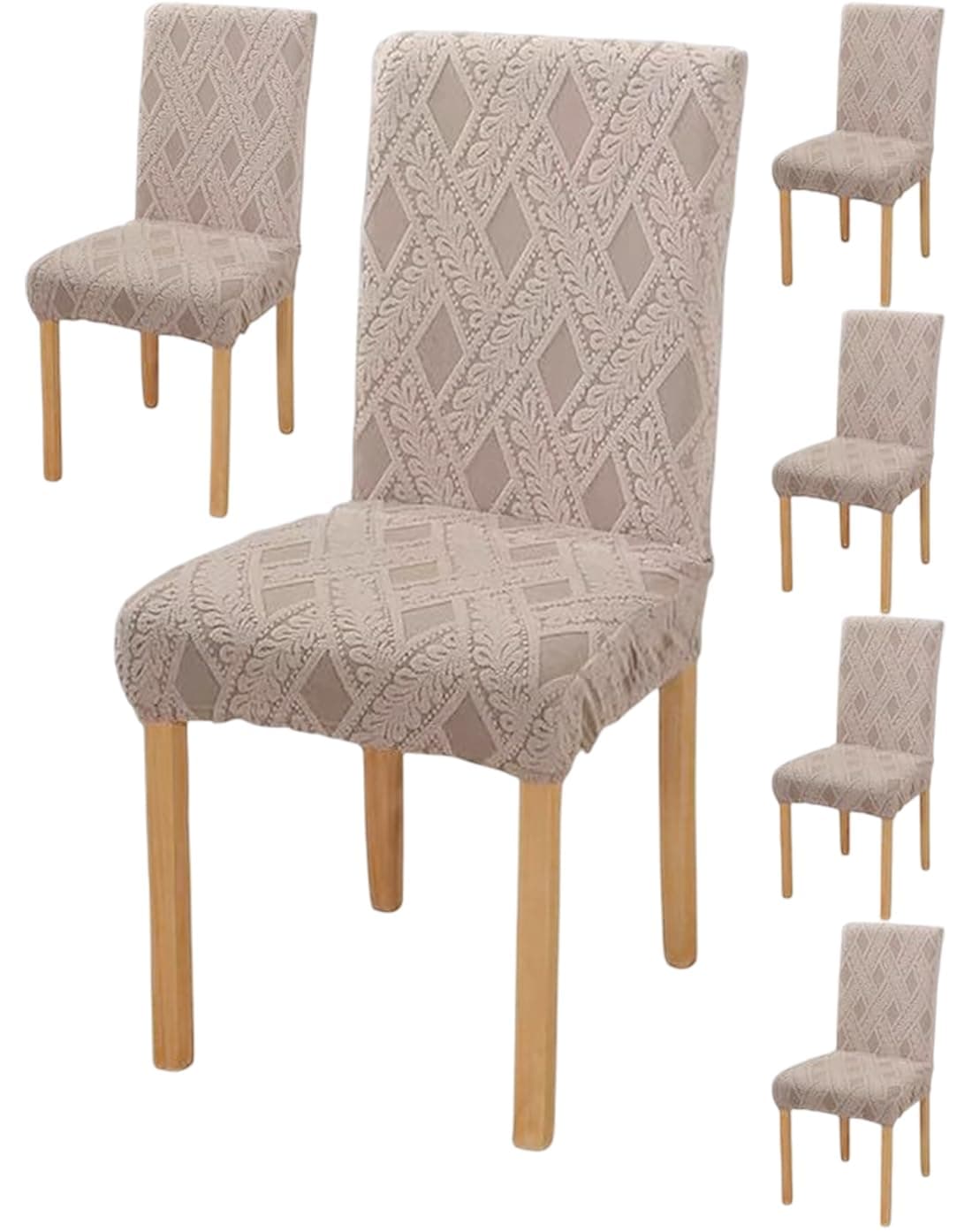 Styleys Elastic Chair Cover Stretch Removable Washable Short Jacquard Dining Chair Cover Protector Seat Slipcover (Pack of 6, Taupe, JCMC36)