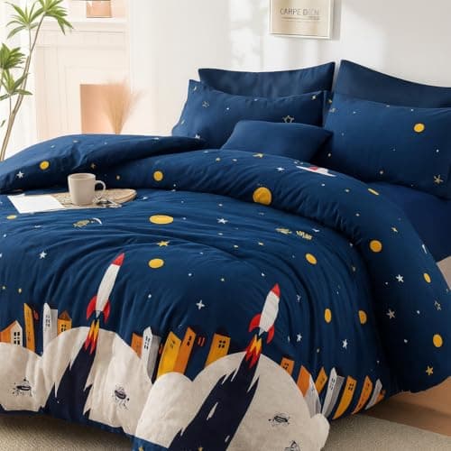 PRISCILLA 200 GSM 400 TC Kids Glace Cotton Reversible Cartoon Printed Double Bed King Size Comforter with Matching Bedsheet 90 * 100 with 2 Pillow Covers Set of 4 Pieces (Design 23)