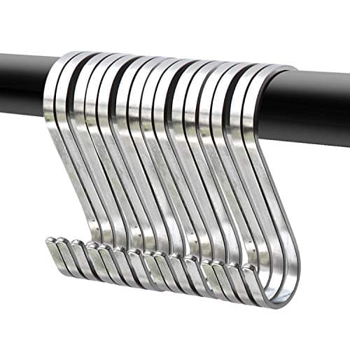 YourGift 20 Pack Flat S Hooks Stainless Steel 3 inches S Shaped Hanging Hooks for Kitchen Bathroom Bedroom and Office Medium