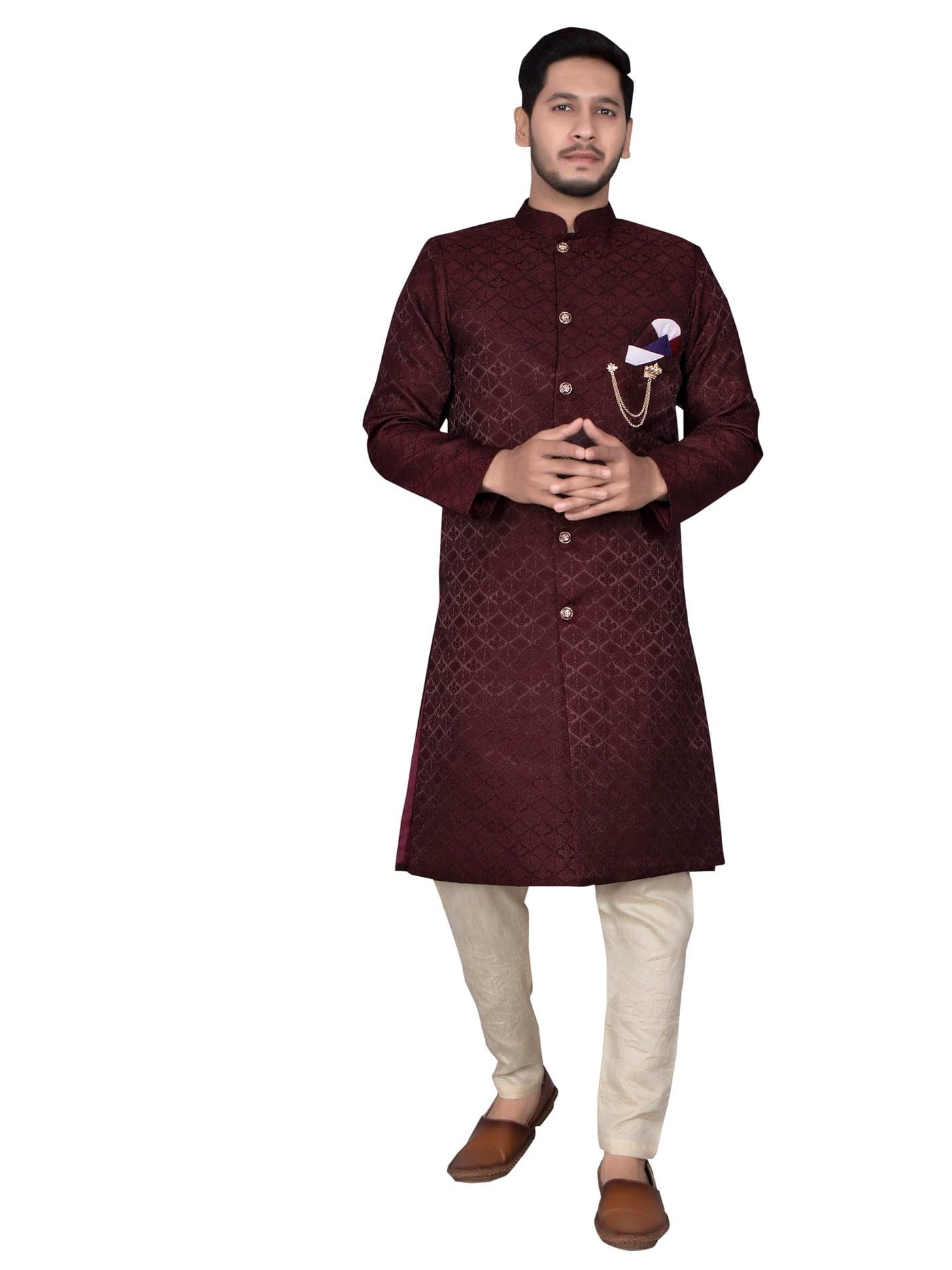 XEPON Mens Traditional Ethnic Wear Indo Western Style Kurta Pajama Set (L)