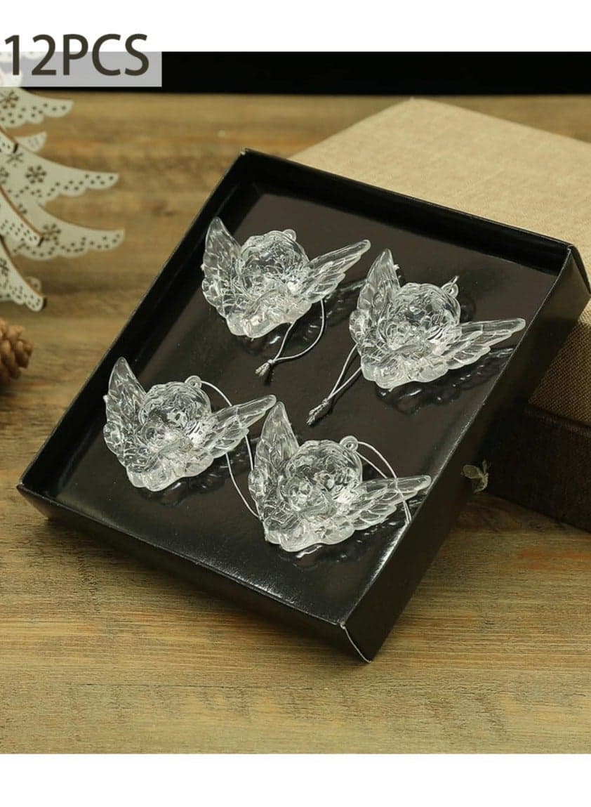 Christmas Tree Decoration Crystal Ornaments Lighted Hanging Acrylic Xmas Snowflake Icicle Drop Crystal Ornaments for Christmas Tree Winter New Year Party Supplies (Dolls 12pcs)