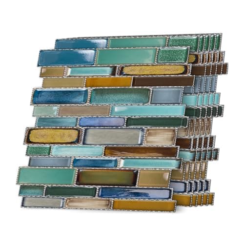 VICCI 12Sheet Peel and Stick Tile Backsplash 12 x 12 StickOn Wall Tiles DecalsSelfAdhesive Wallpaper for Kitchen Bathroom Laundry Room Blue Yellow